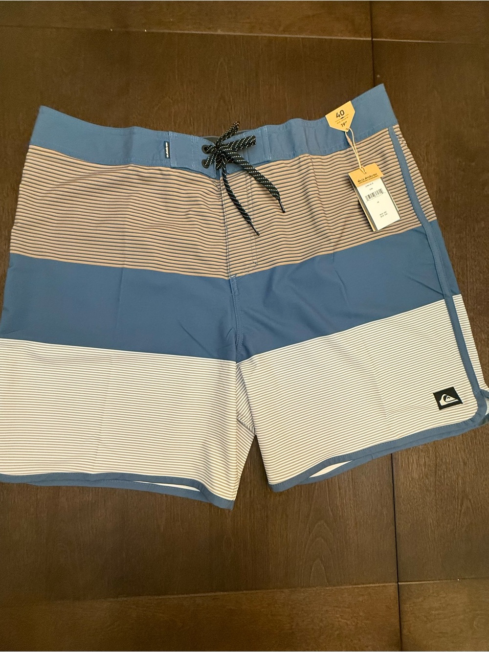 Quiksilver Blue and Tan Striped Men's Boardshorts